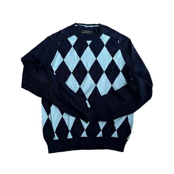 CLUB MONACO Men's Blue Sz M Argyle Sweater Cashmere Blend Lightweight Preppy - Picture 1 of 4